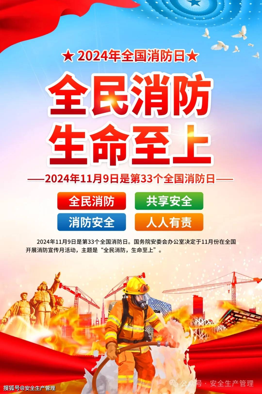 2024年消防宣传月高清海报展板模板十一(竖版psd)