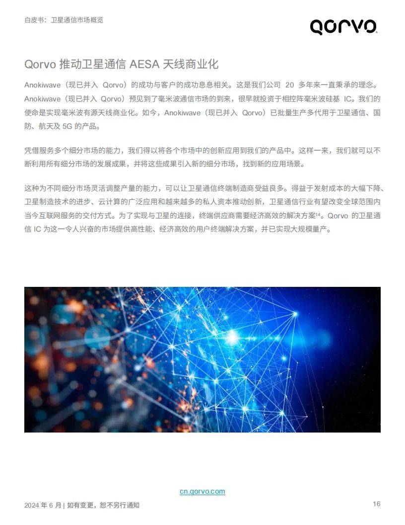 Qorvo：2024年卫星通信行业分析报告，卫星通信产业发展前景分析