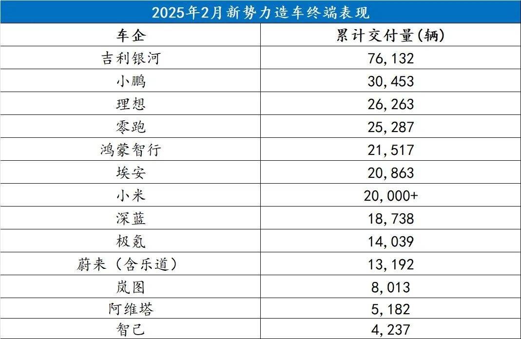 2月新势力销量：格局，已定？