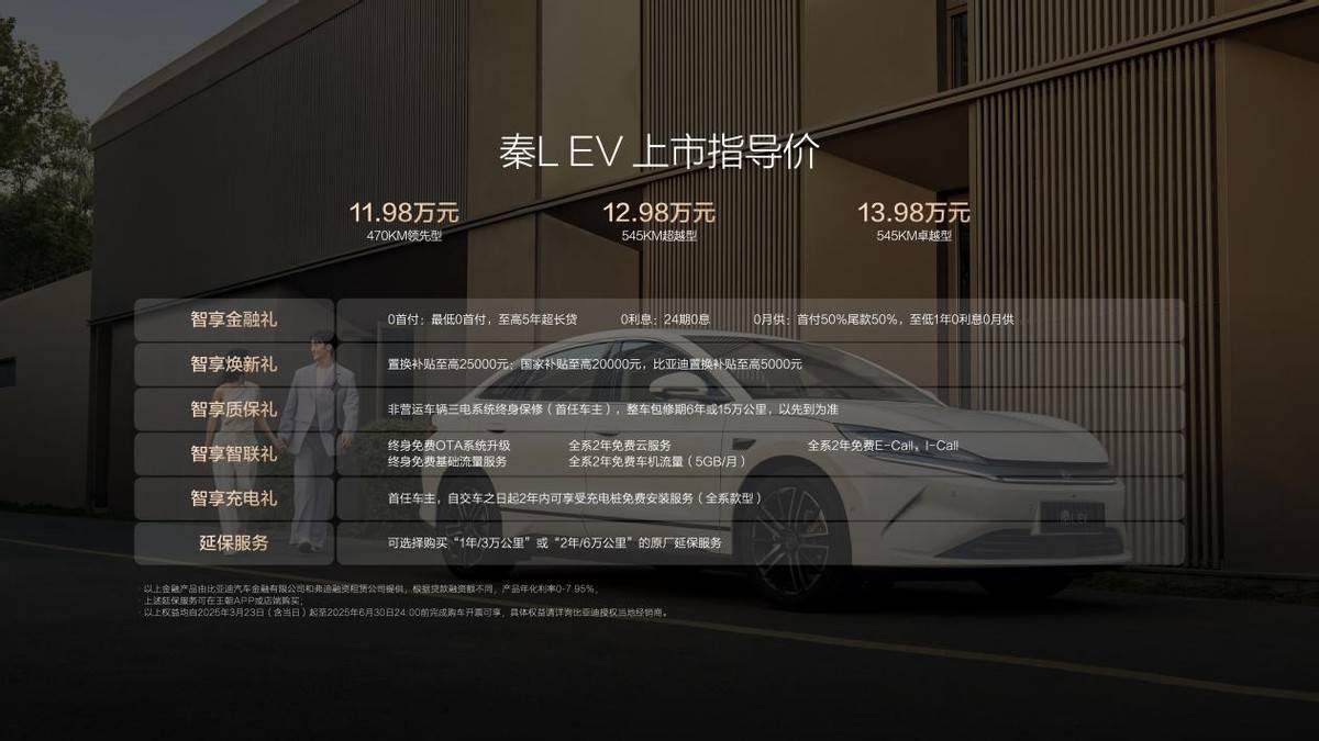 全系后驱+智驾 秦L EV上市11.98万起售