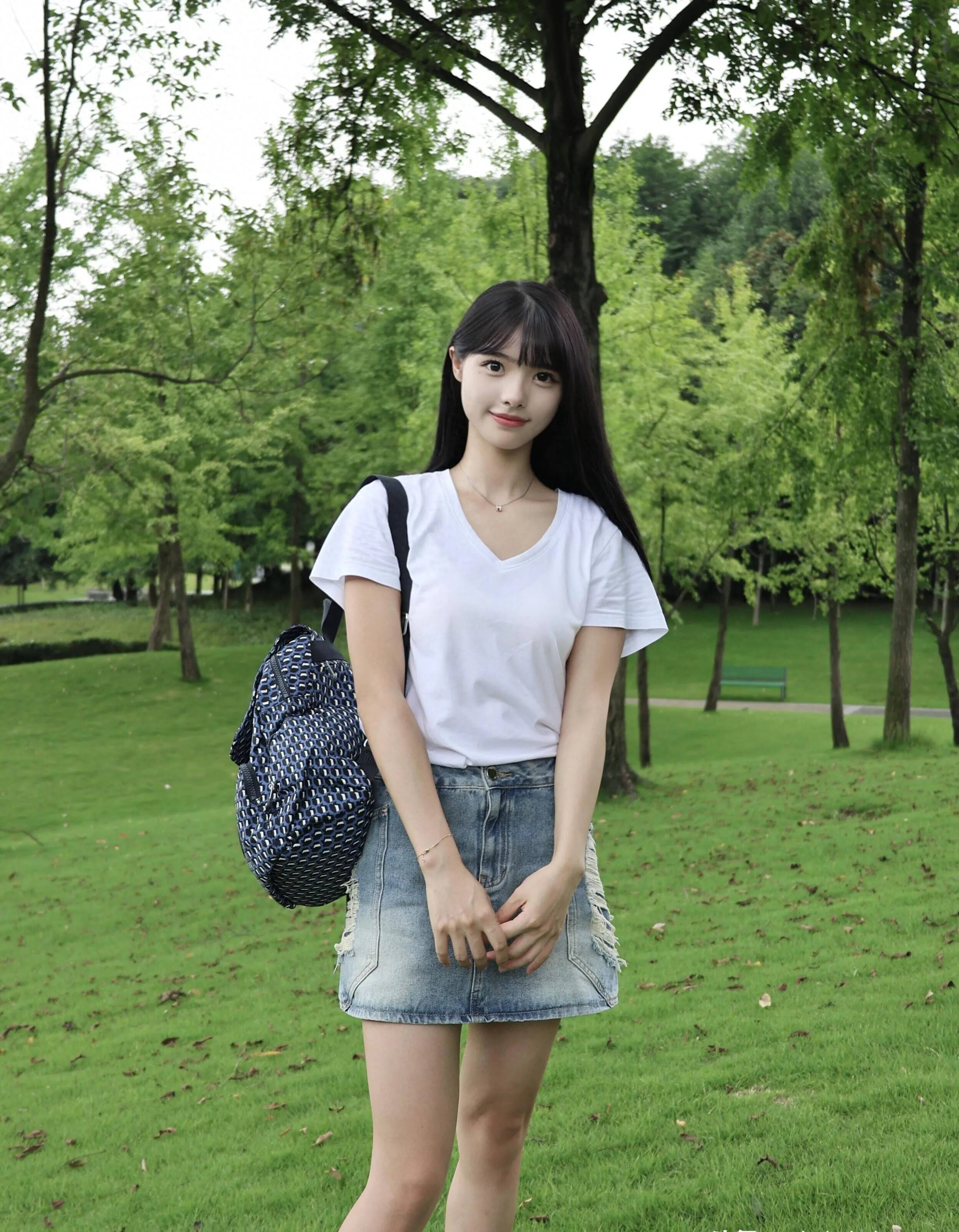 记录瞬间清晨白衣女子草地上摄影写真