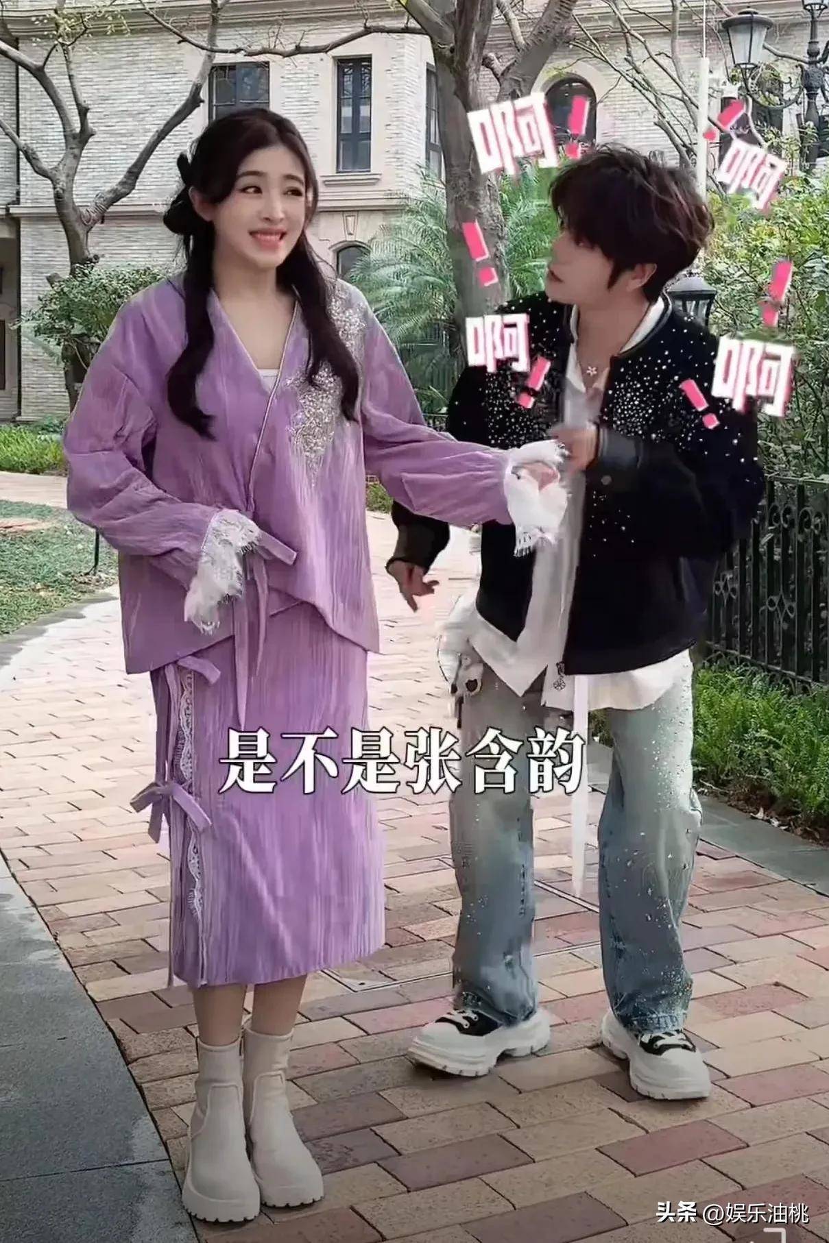 "酸奶女孩"张含韵,这一袭紫色国风装配上"耍宝",这是36岁?