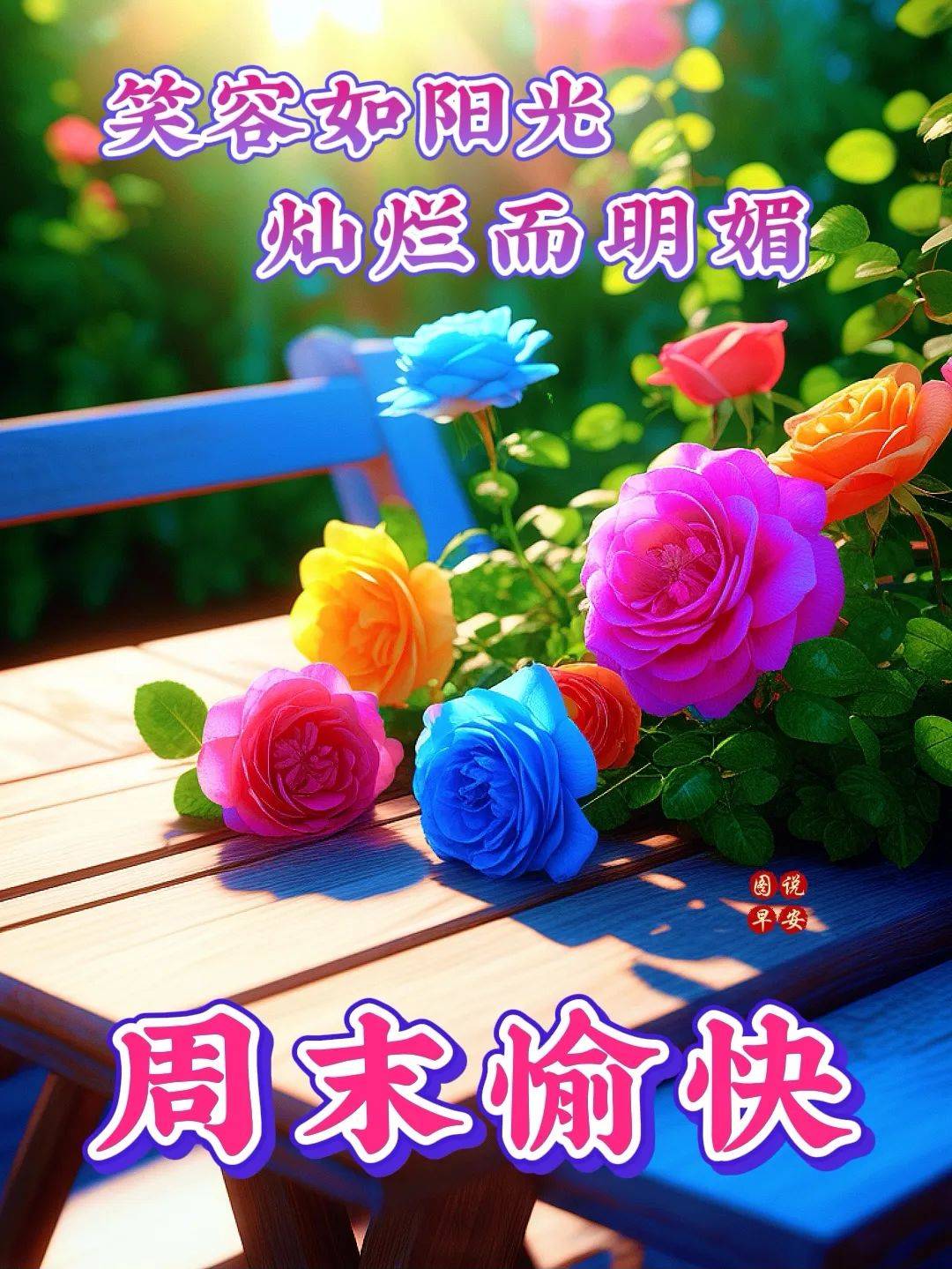 早上好漂亮祝福美图,周末到了,心情美妙,生活顺利,烦恼全消