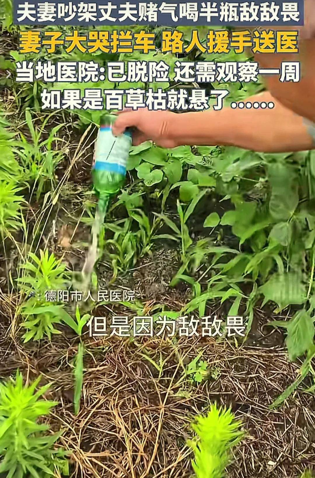 后续夫妻吵架男子喝了半瓶敌敌畏主动上救护车已脱险