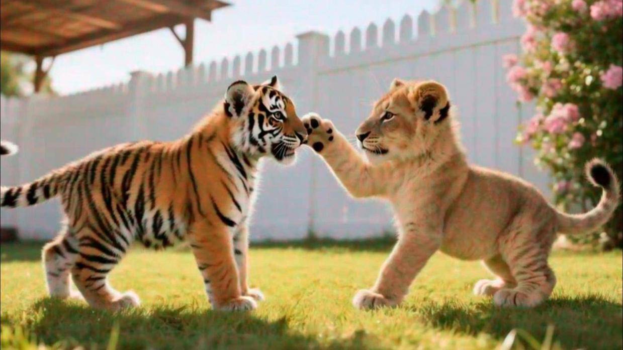 小老虎和小狮子打架,被扇到怀疑人生,纹身的果然不好惹!