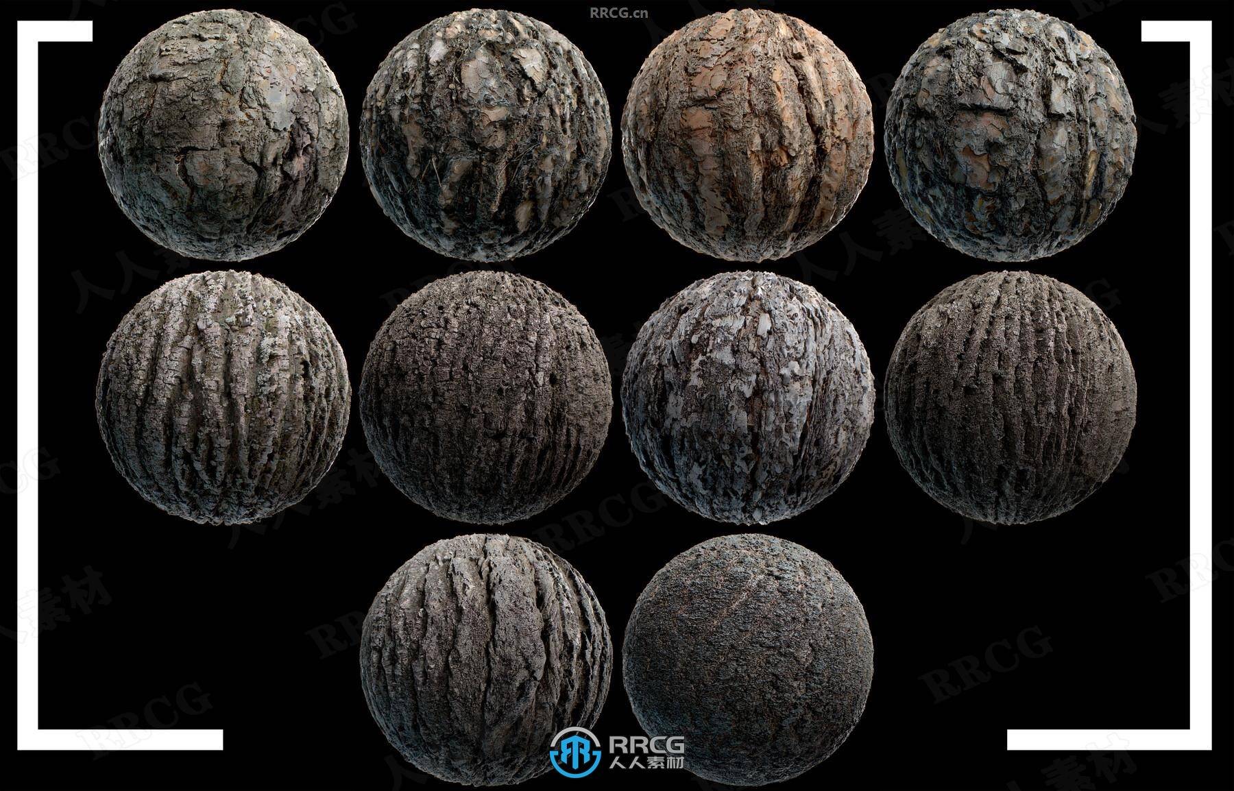 树皮树叶沙子石头混凝土地面裂缝等pbr物理渲染4k分辨率材质合集