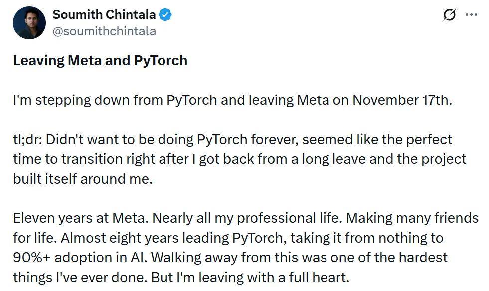 没有内斗，Meta也没能留住PyTorch之父