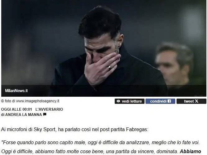 意甲媒体热议：米兰只有两百次传球，而科莫俱乐部完成了七百五十次，但最后是米兰取得了胜利