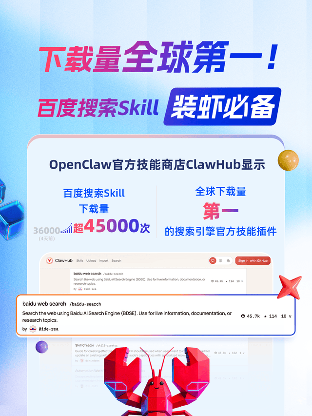 “装虾”必备！百度搜索Skill下载量全球第一