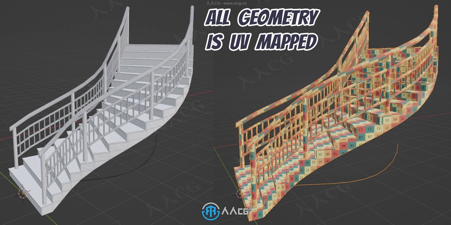 Stair Builder楼梯生成Blender插件V2.02版：几何节点程序化生成+参数可控
