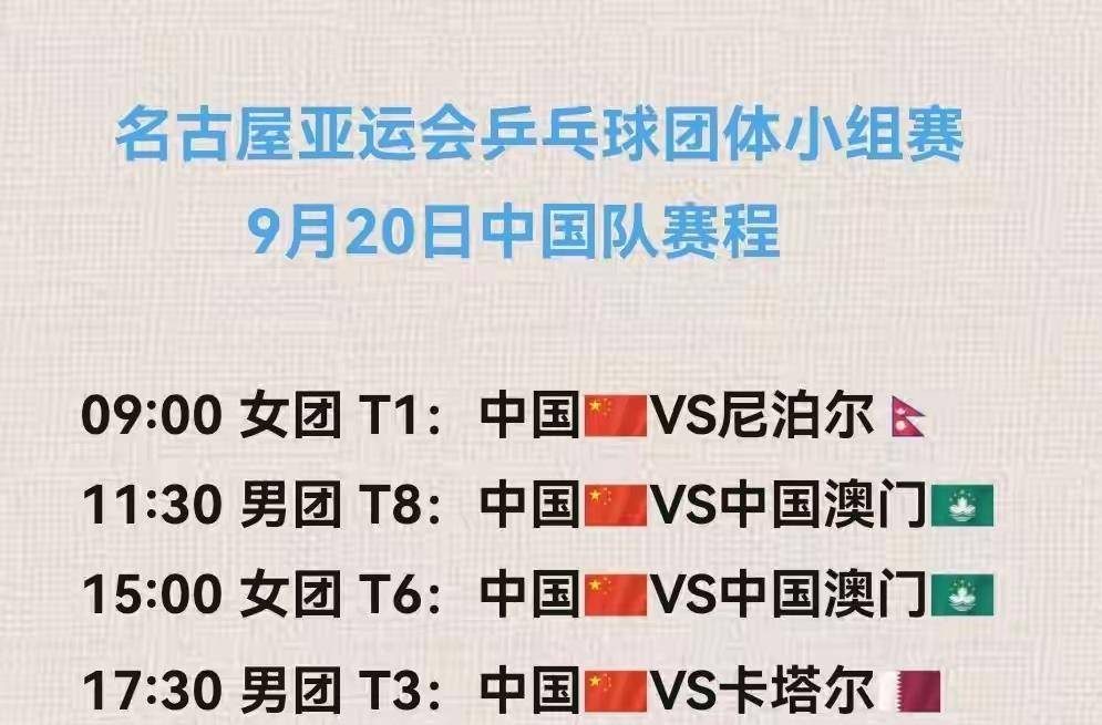 亚运会乒乓球今天开打！9月20日赛事：国乒团体4战，或对决朱雨玲