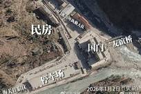 西藏吉隆泥石流灾害前后对比图：国门等建筑物完全消失