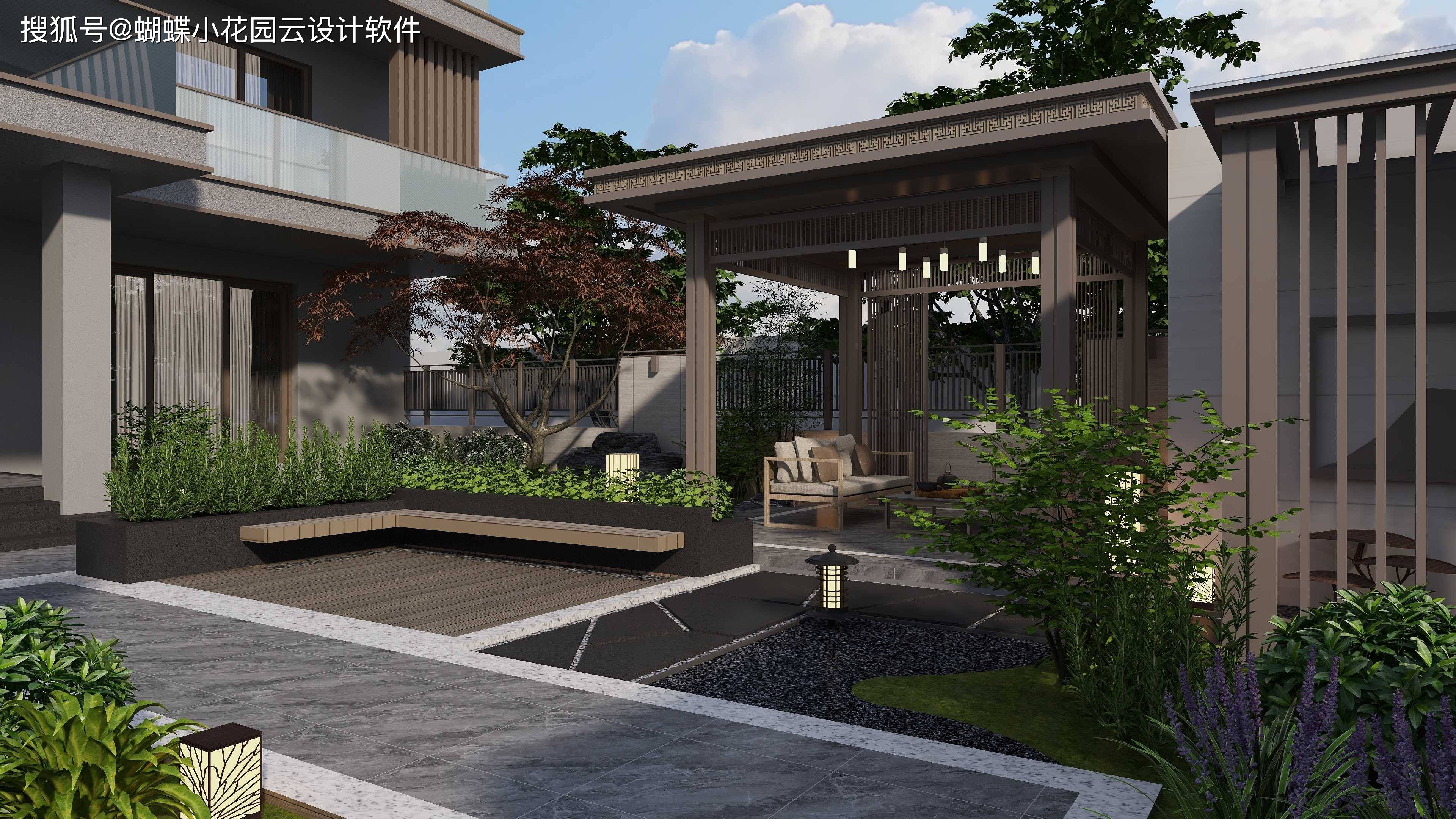 别墅庭院景观设计案例_植物_水景_元素