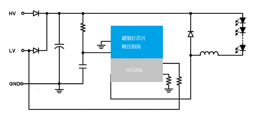 磁吸灯降压芯片 24v 48v 60v 80v 100v转9v 转12v 恒流芯片-h5526l