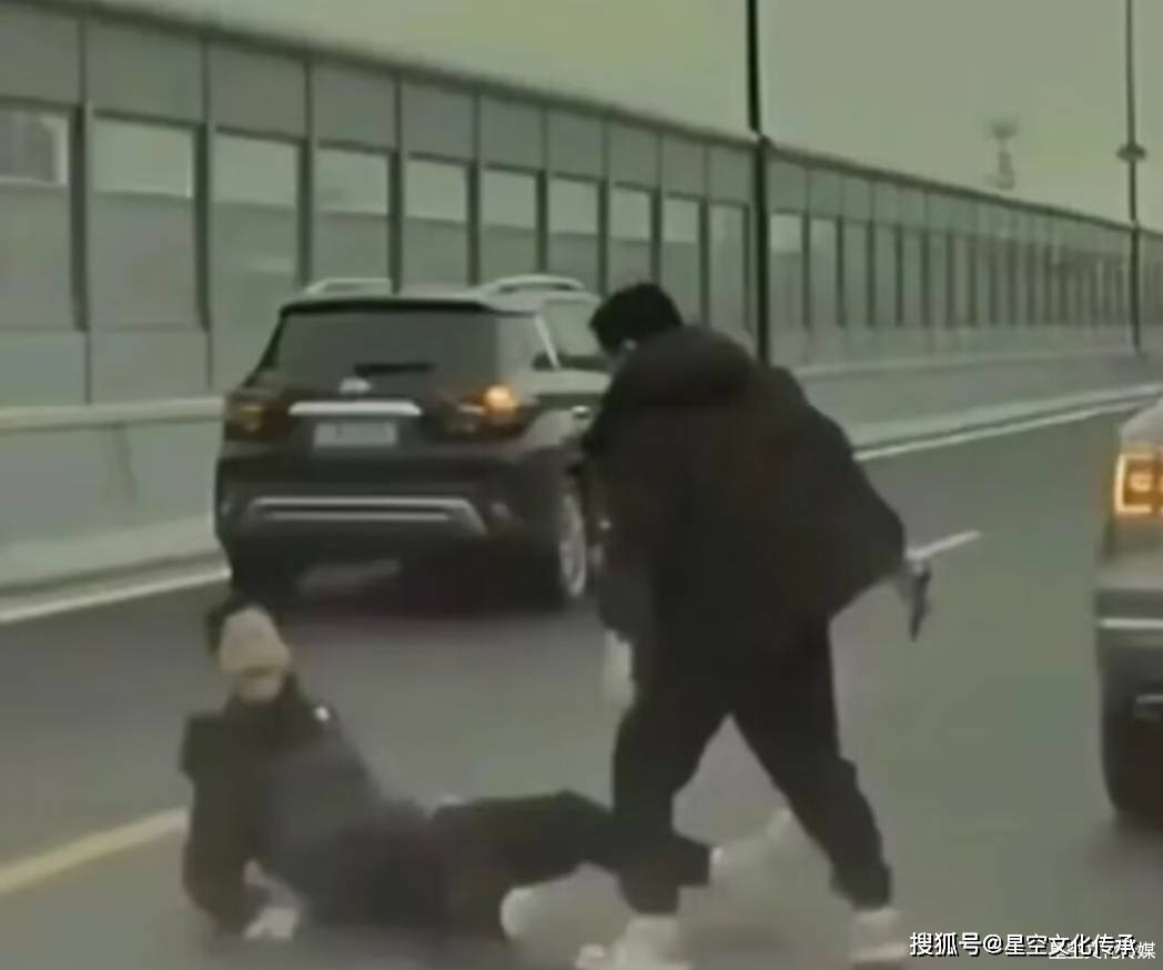 浙江杭州一宾利添越男司机在高架桥上持刀殴打宝马男