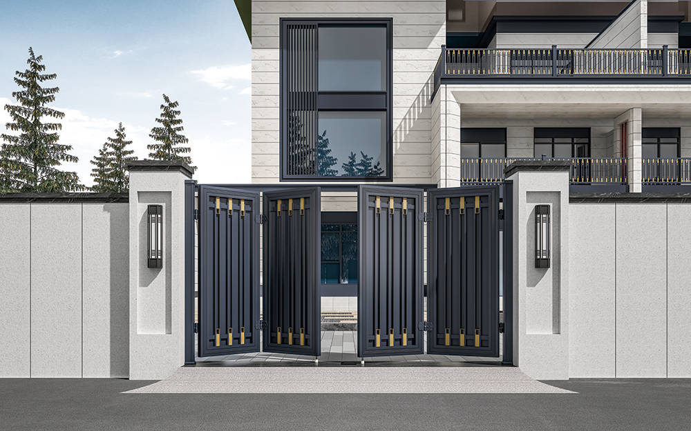 自然风情:追求自然与人文融合的别墅庭院门设计,可选择浅木色的铝艺