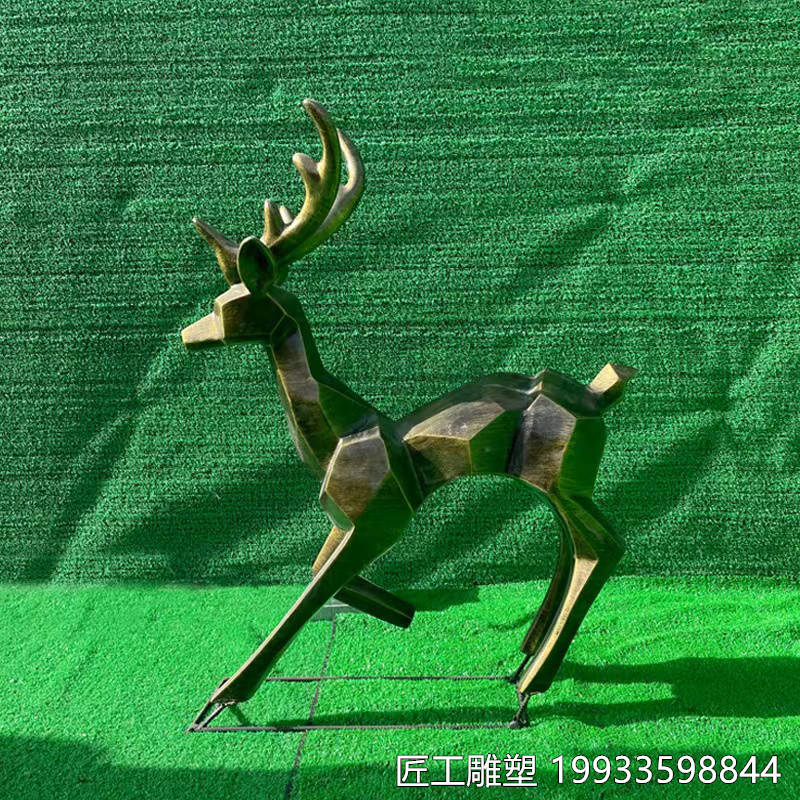玻璃钢仿铜几何鹿雕塑切面动物模型装饰摆件
