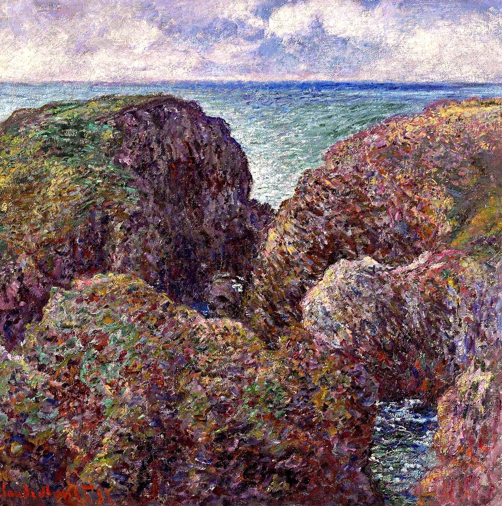 原创印象派之父莫奈精品油画欣赏悬崖礁石海景1高清图