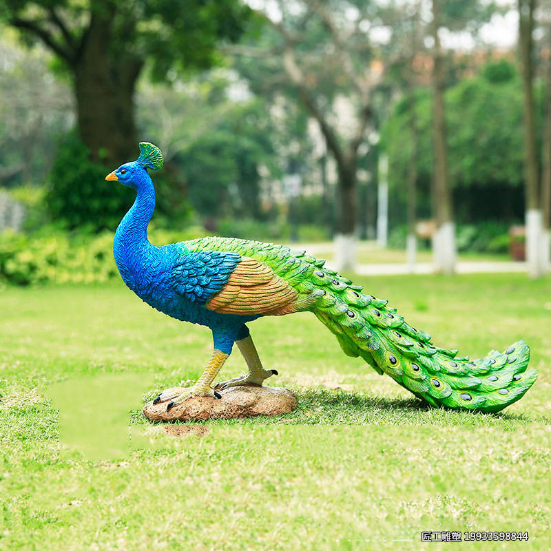 玻璃钢仿真孔雀雕塑动物园彩绘动物模型摆件