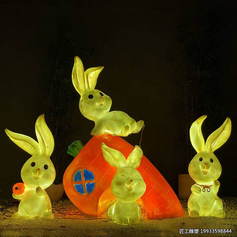 玻璃钢卡通发光兔子雕塑创意动物造型装饰小品