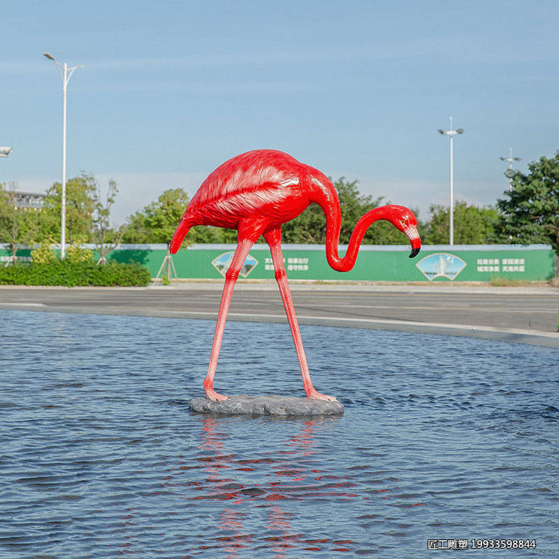 玻璃钢仿真动物火烈鸟造型景观雕塑