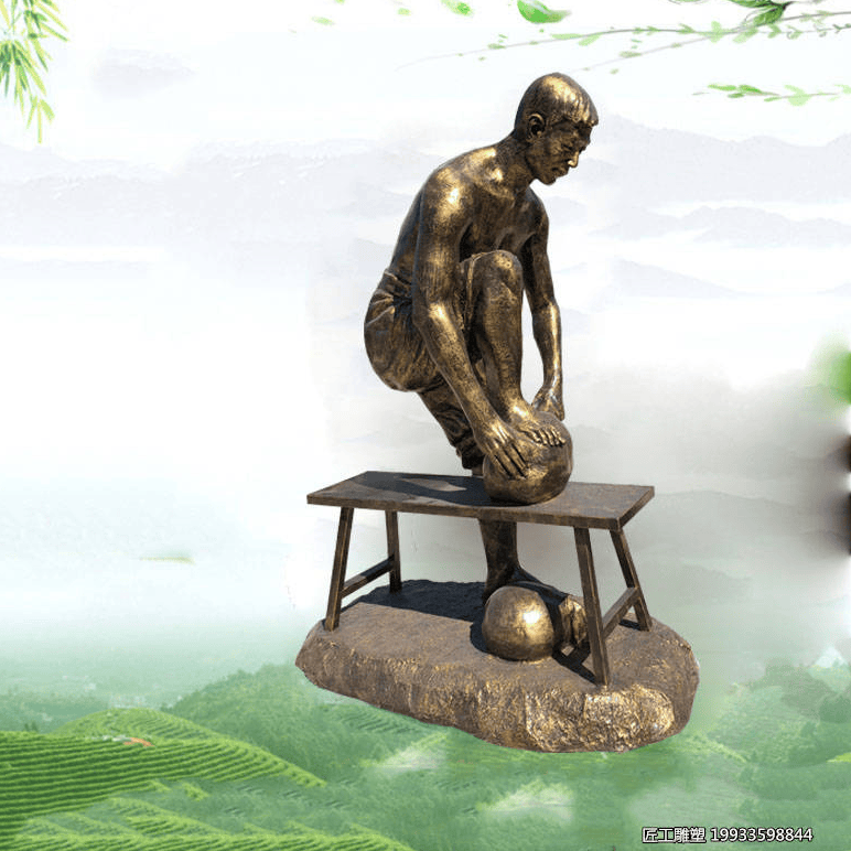 玻璃钢仿铜茶文化人物雕塑 景观装饰小品摆件