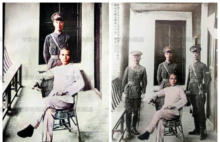 蒋介石背着手站在"八桂厅"甚是得意,还把此照邮递给张静江.