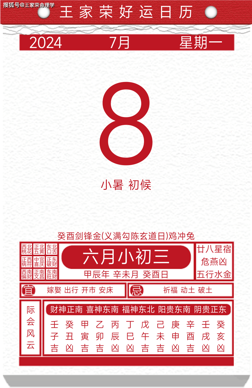 今日黄历运势吉日2024年7月8日