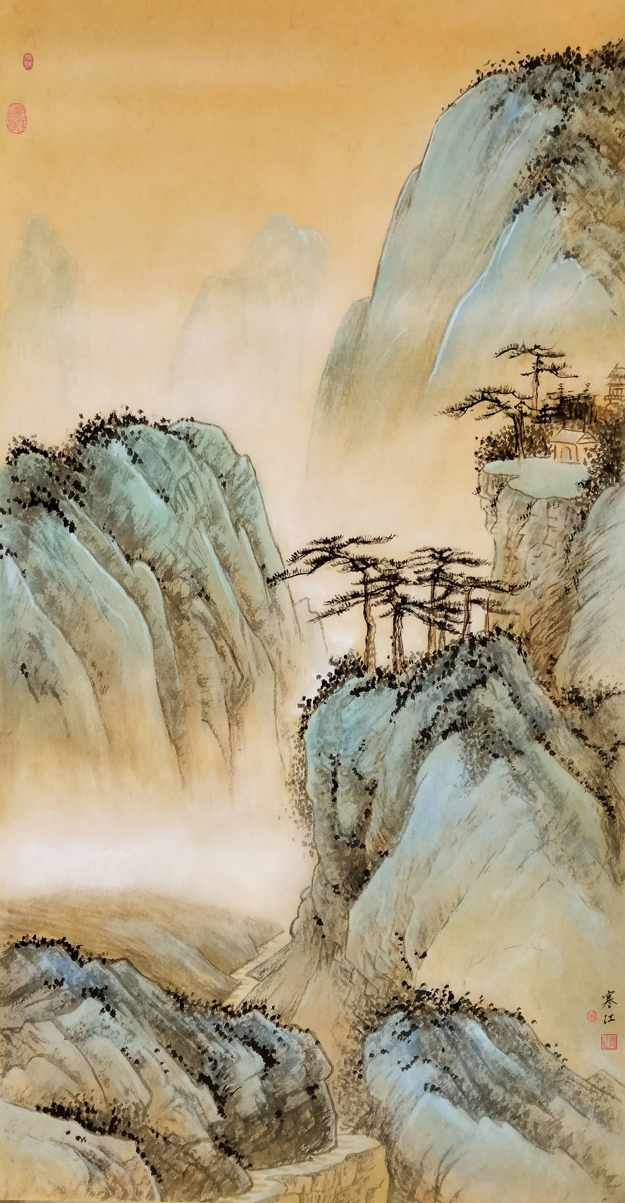 界画寒江---竖幅《青绿山水小品》十幅_cm_纸质_尺寸