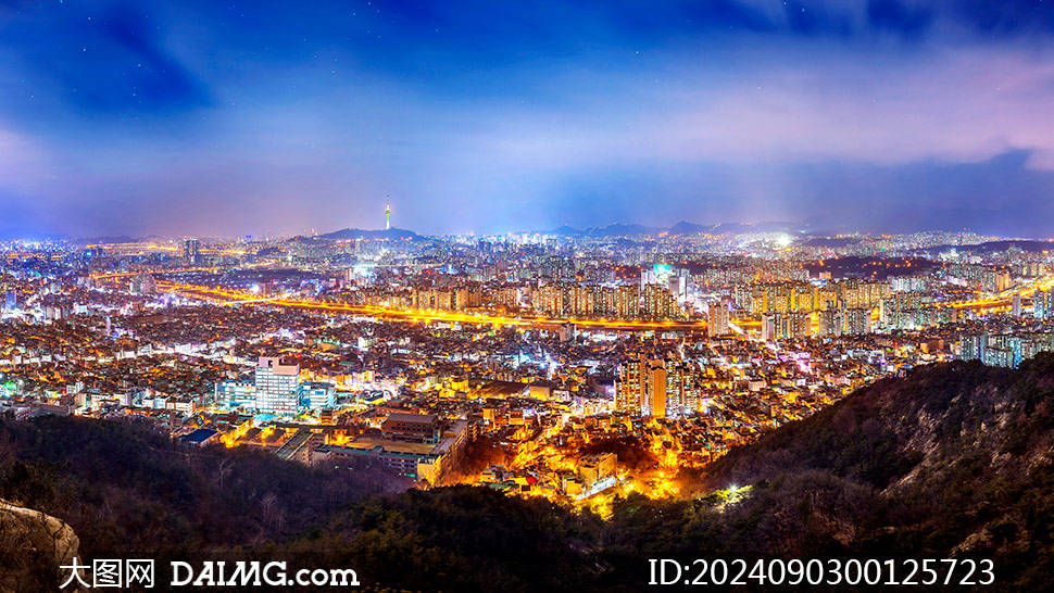 韩国首尔城市美丽夜景图片素材