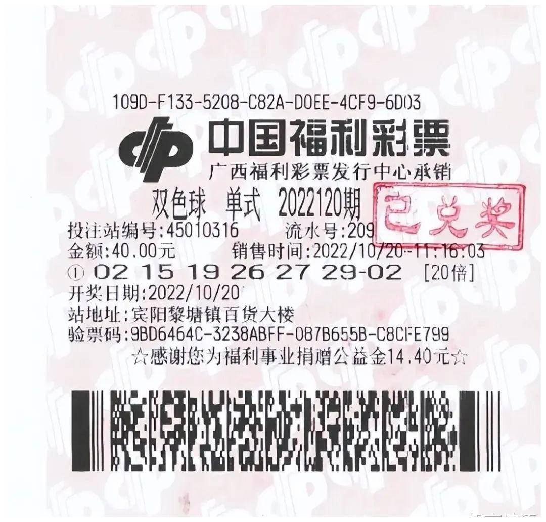 花了160元买了三张彩票,其中两张40元的单注倍投双色球彩票,喜中40注