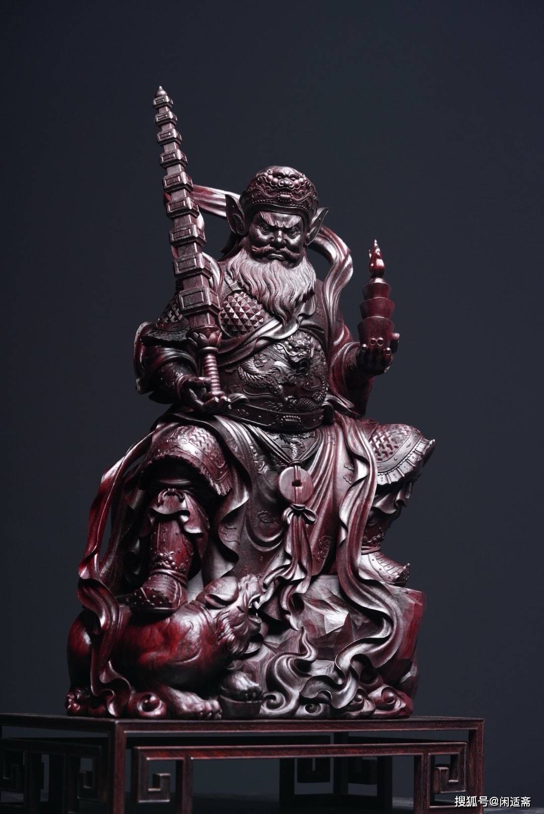 小叶紫檀木雕珍赏招财利市正财神赵公明