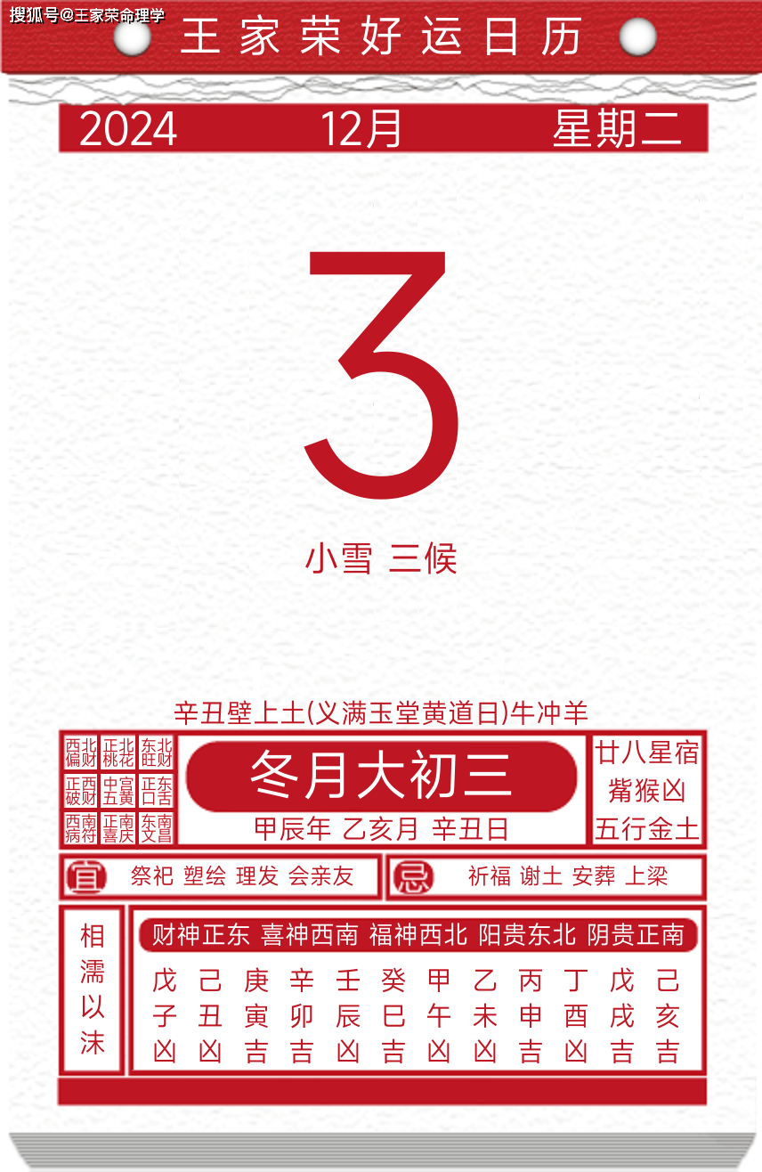 今日黄历运势吉日2024年12月3日