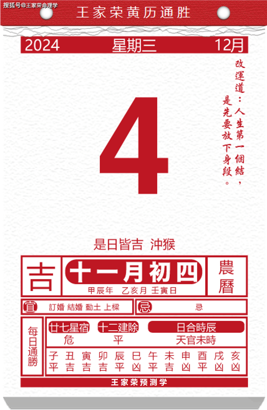 今日生肖黄历运势 2024年12月4日