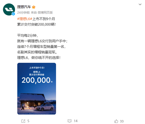 理想L6上市9个月交付破20万，逼近问界M7成增程混动新宠！