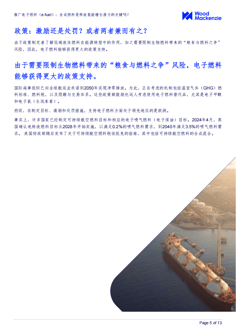 电子燃料：2024年能源转型中的关键角色？，伍德麦肯兹报告：2024年电子燃料推广的机遇与挑战