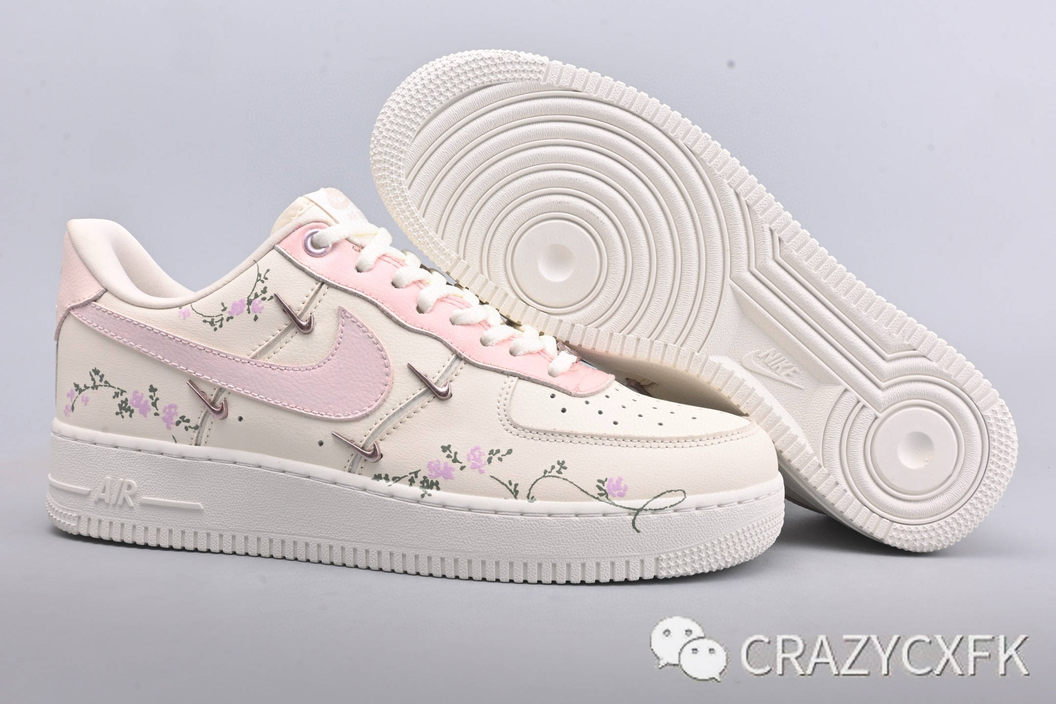 耐克nike air force low light pink flowers 手绘涂鸦浅粉漫花空军