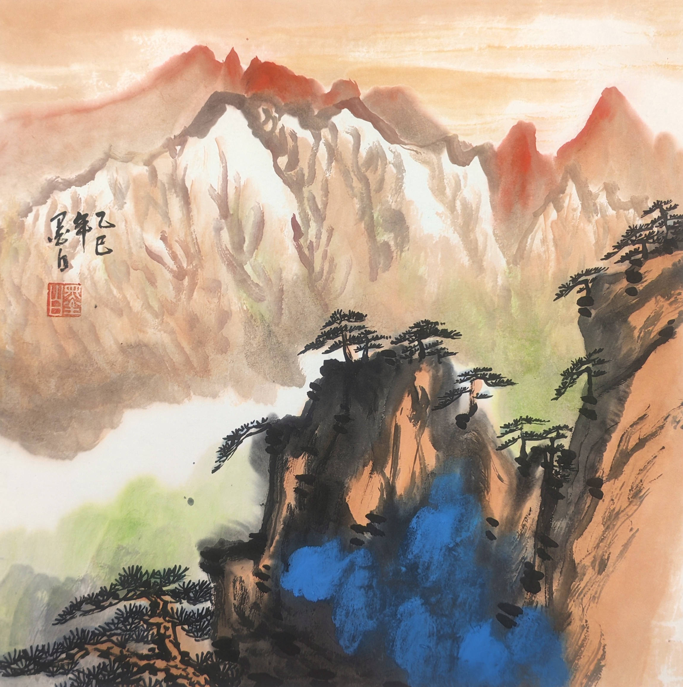与创新技法熔铸于尺幅之间其笔下的泼墨泼彩山水画与天鹅题材作品