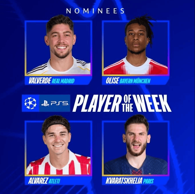 欧冠周最佳球员候选：皇马拜仁巴黎马竞各1人 英超0席