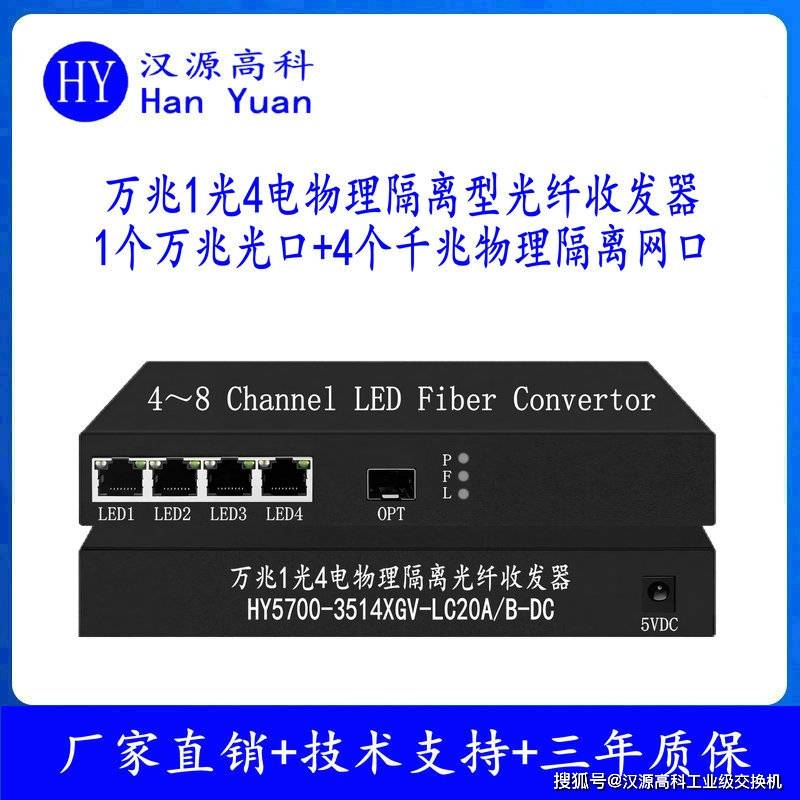 汉源高科4路千兆物理隔离型光纤收发器桌面式万兆1光4电物理隔离型以太网光端机.jpg