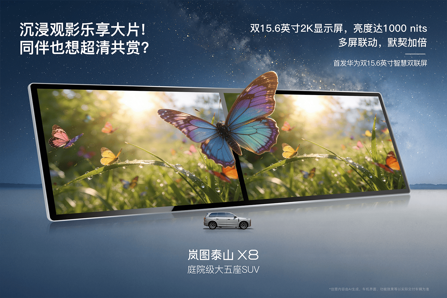 岚图泰山X8官宣搭载华为双15.6英寸双联屏 将2026年上半年上市