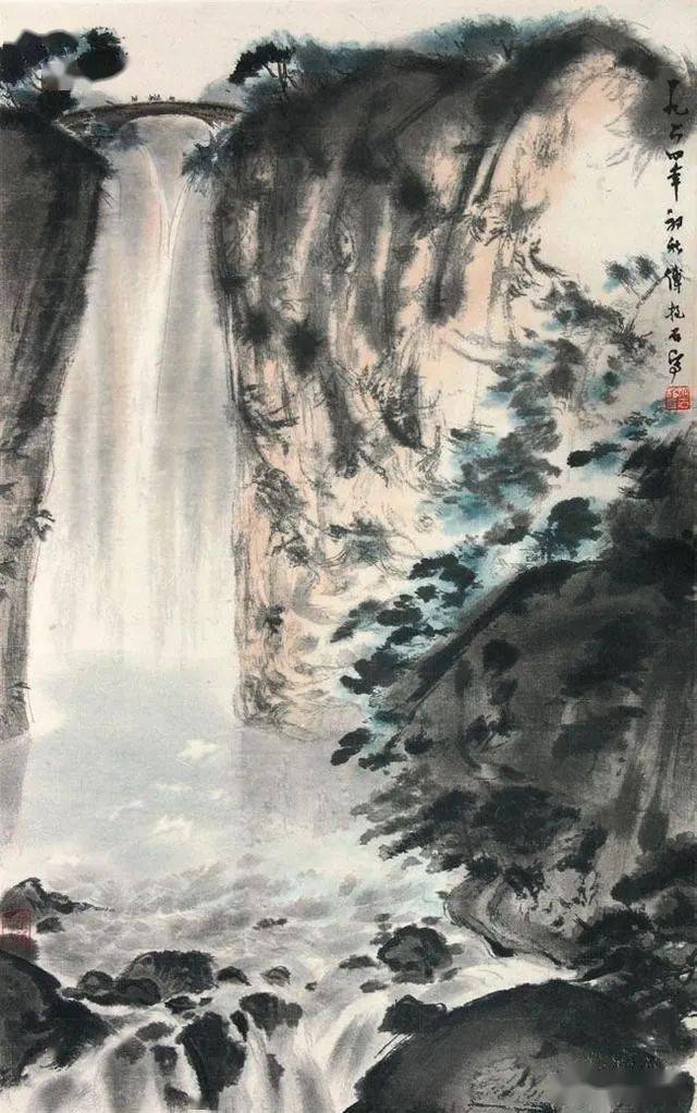 山水墨画瀑布图片