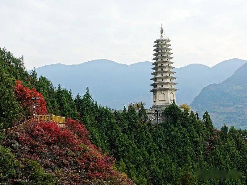 三峽徒步d2:巫山縣文峰觀 奔赴紅葉盛宴_臺階_山坡_紅色