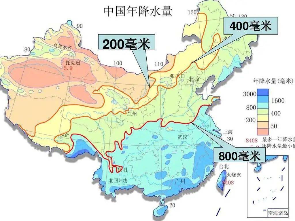 中国地图400mm降水量线图片