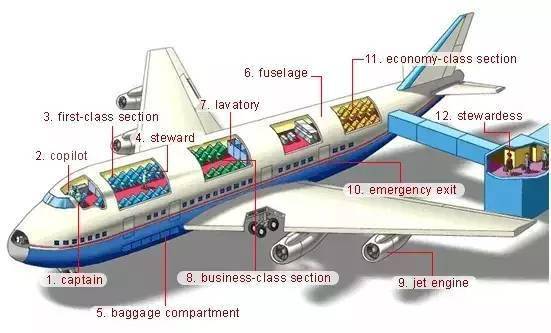 copilot 副駕駛員3.first-class section 頭等艙4.steward 男空服員5.