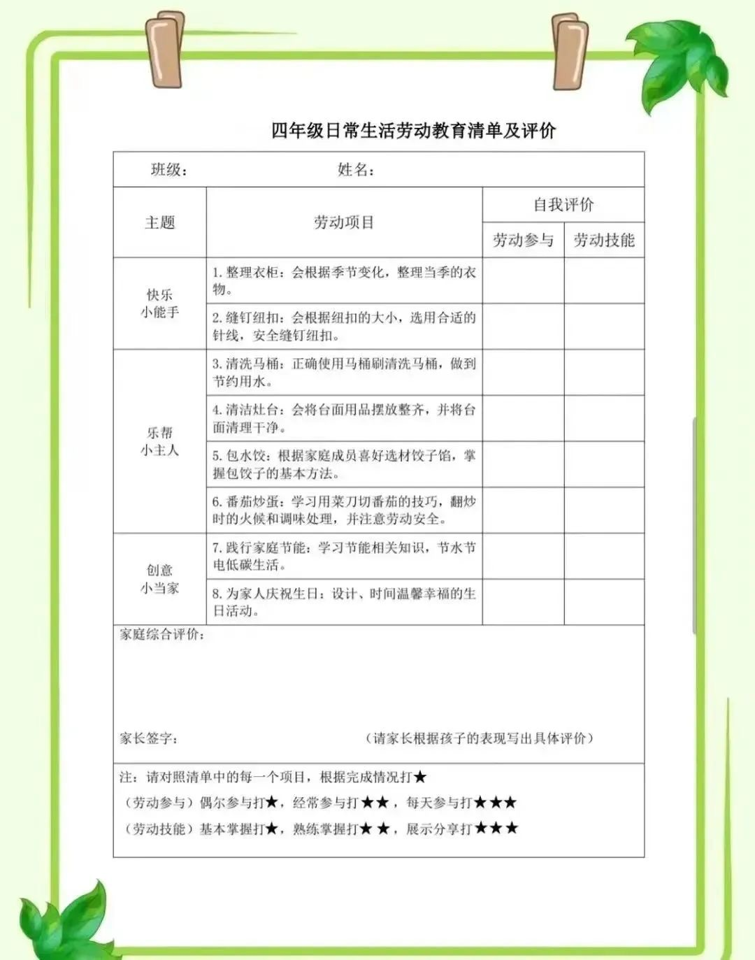 时间截点上传到秒应小程序,并完成劳动教育评价清单开学后上交纸质版