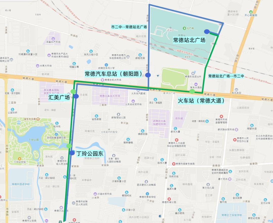 匯美廣場,常德汽車總站(朝陽路),常德站北廣場取消站點:市中級法院