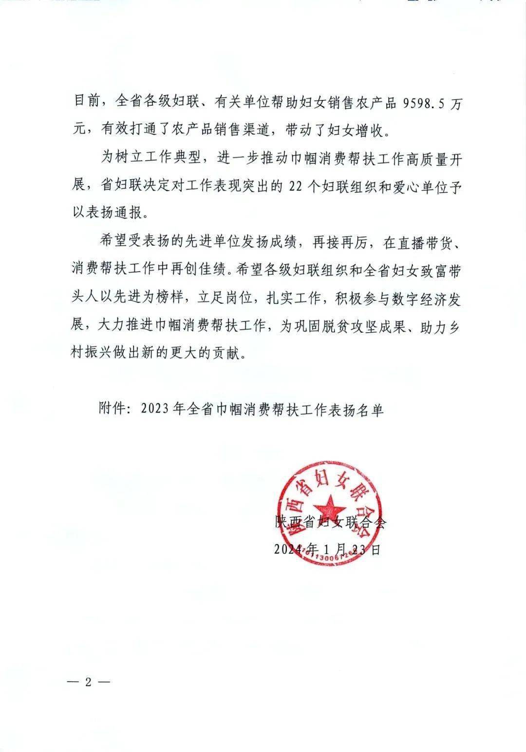喜报咸阳市4家单位喜获全省巾帼消费帮扶工作表扬通报