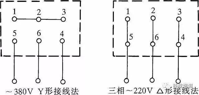 採用△形接法應接入220v三相交流電源,採用y形接法應接入380v三相交流