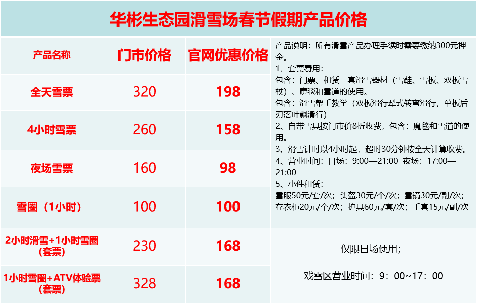 北京西山滑雪价目表图片